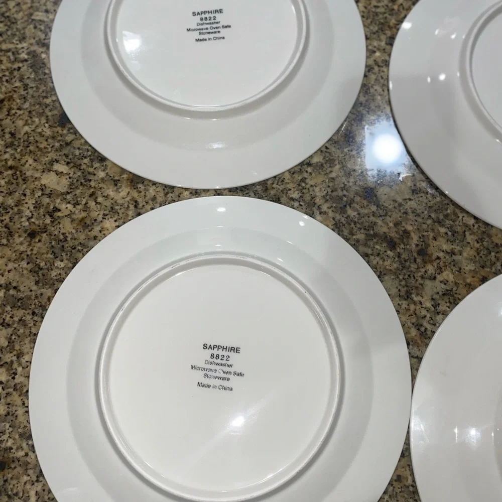 4 VTG Sapphire Sango 8822 MCM Stoneware Blue White Yellow 10.5”Dinner Plate Set